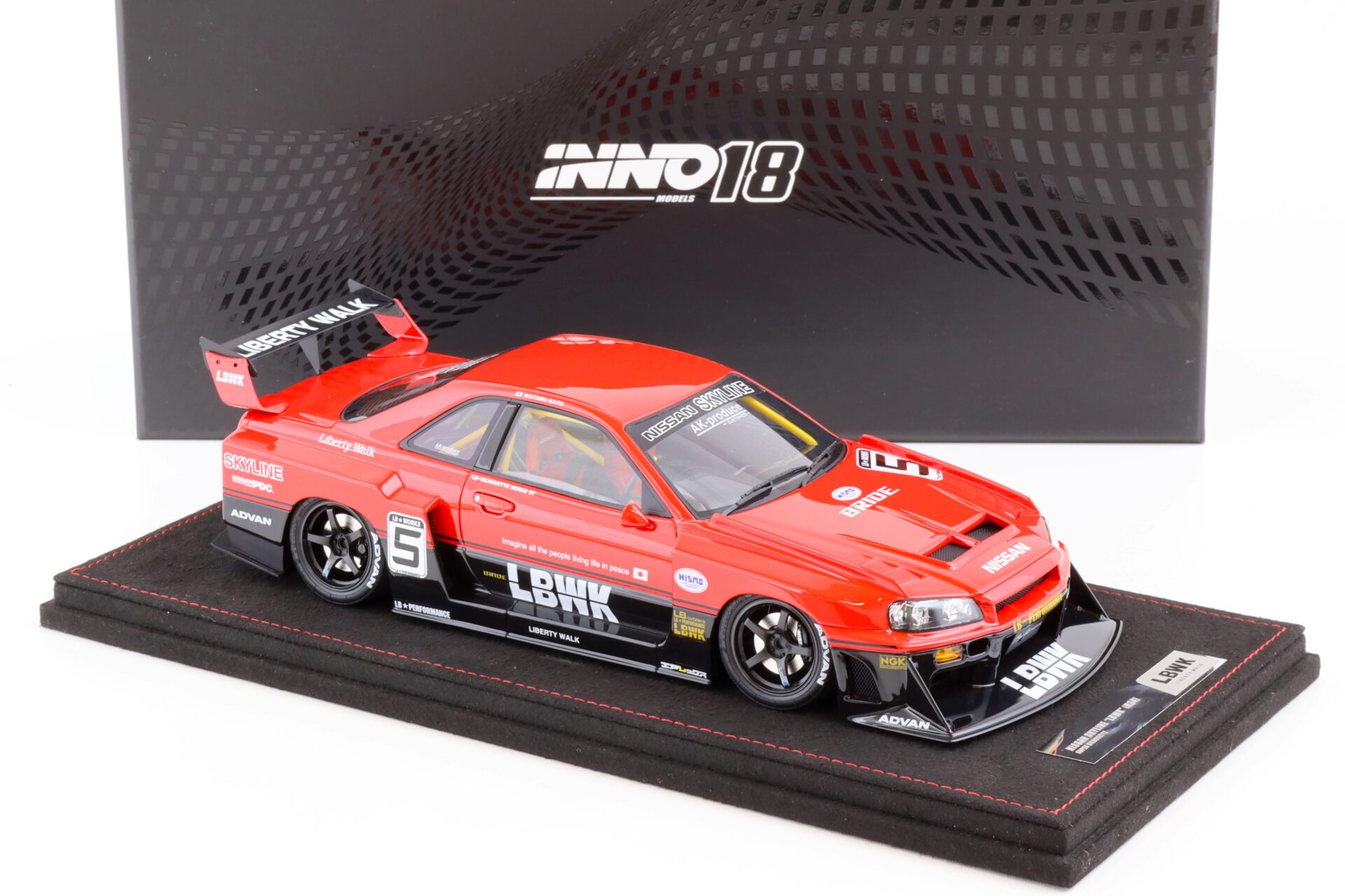 1:18 INNO Models Nissan Skyline GT-R (R34) LBWK Super Silhouette #5 black/ red