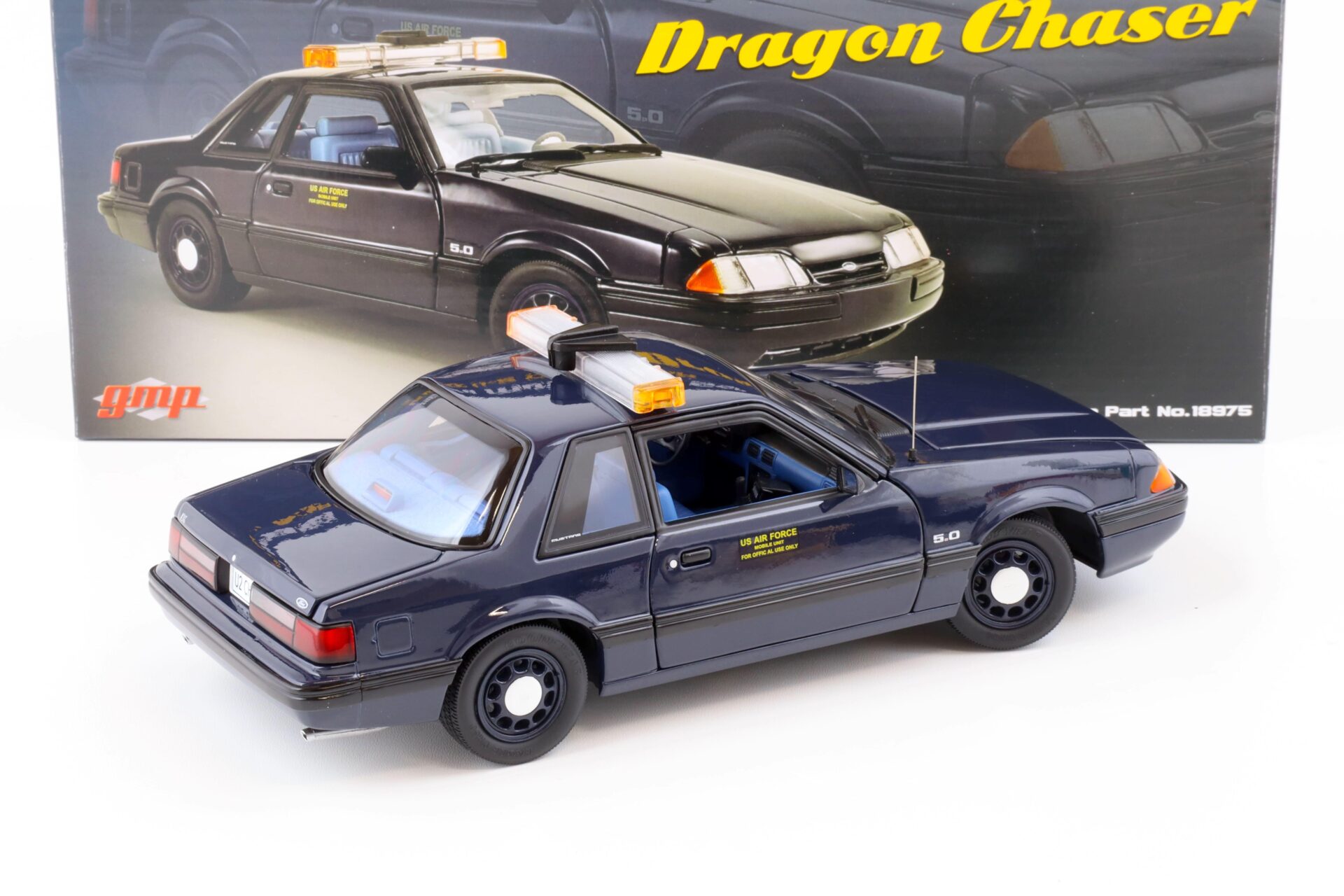 1:18 GMP 1988 Ford Mustang 5.0 SSP US Air Force U-2 Chase Car Dragon Chaser blue