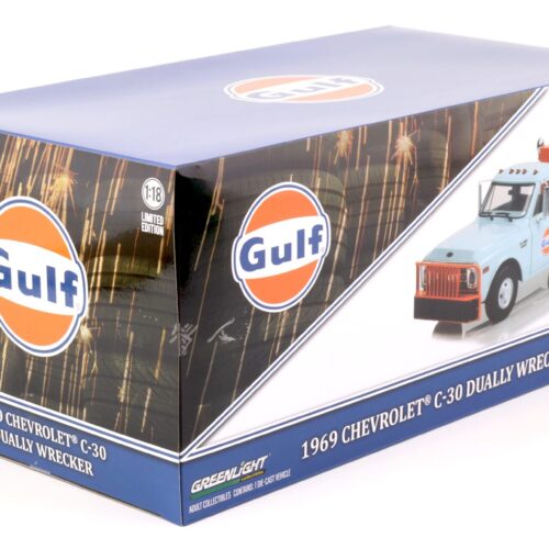 1:18 Greenlight 1969 Chevrolet C-30 Dually Wrecker Abschlepper GULF Oil blue