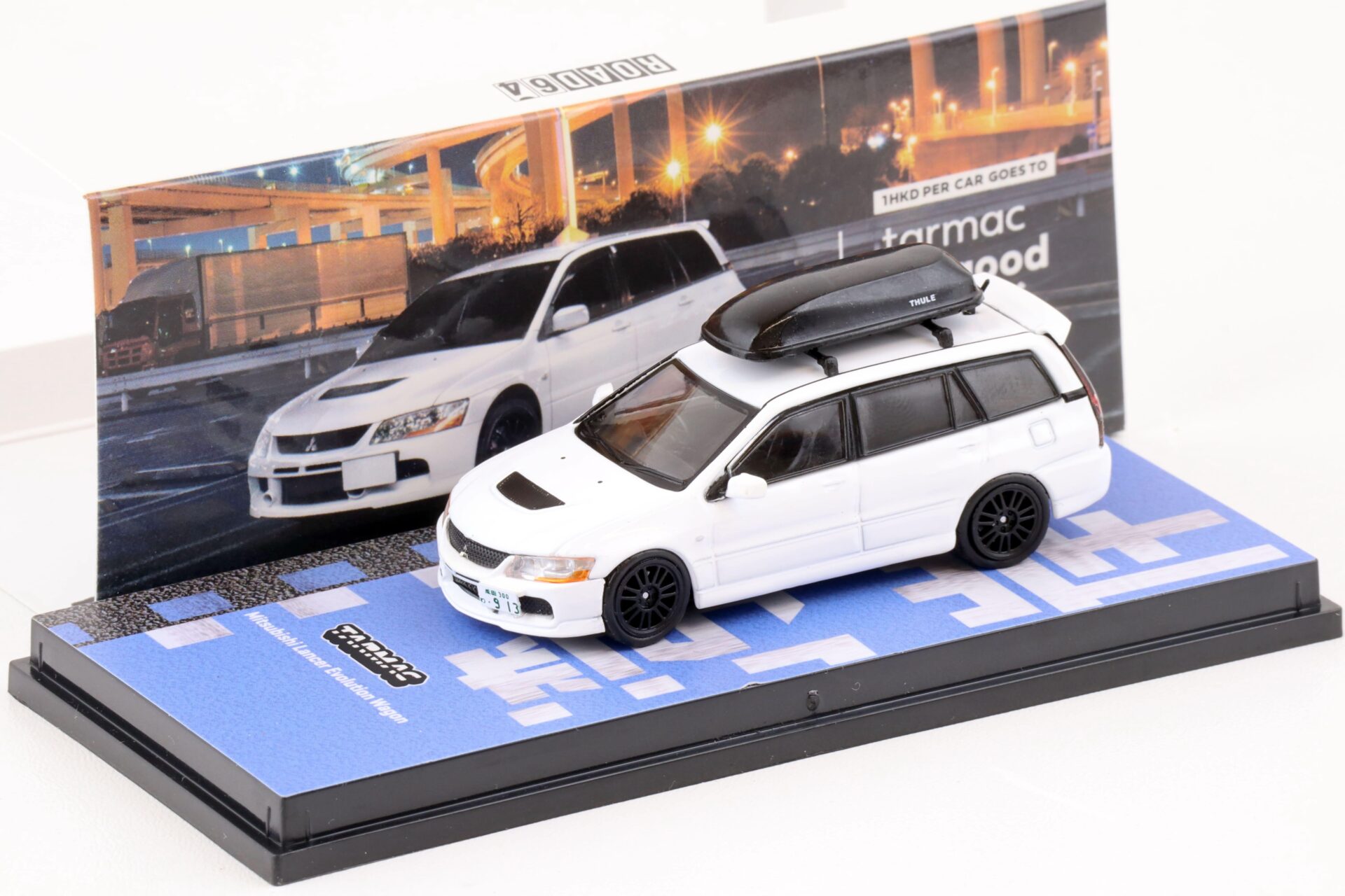 1:64 Tarmac Works Mitsubishi Lancer Evolution Wagon with roof box white