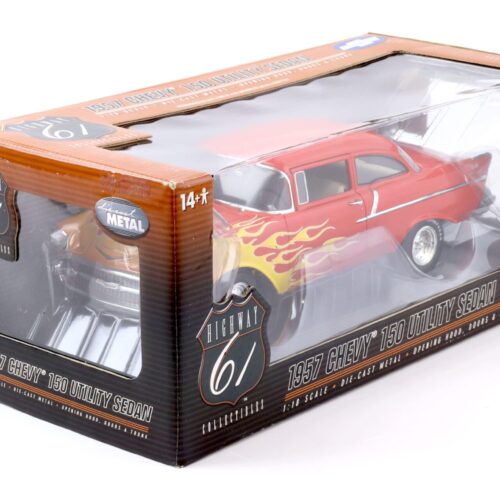 1:18 Highway61 1957 Chevrolet 150 Utility Sedan red with flames 50545