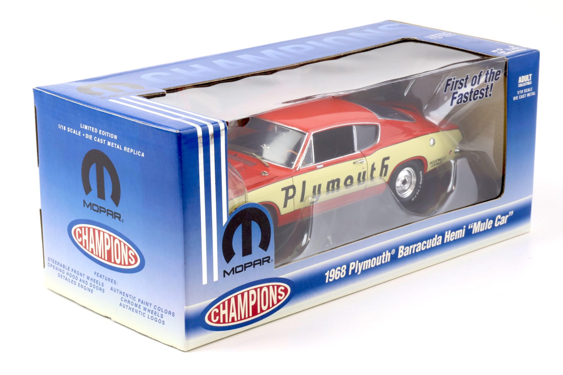 1:18 Highway61 1968 Plymouth Barracuda Hemi MULE CAR red/ beige