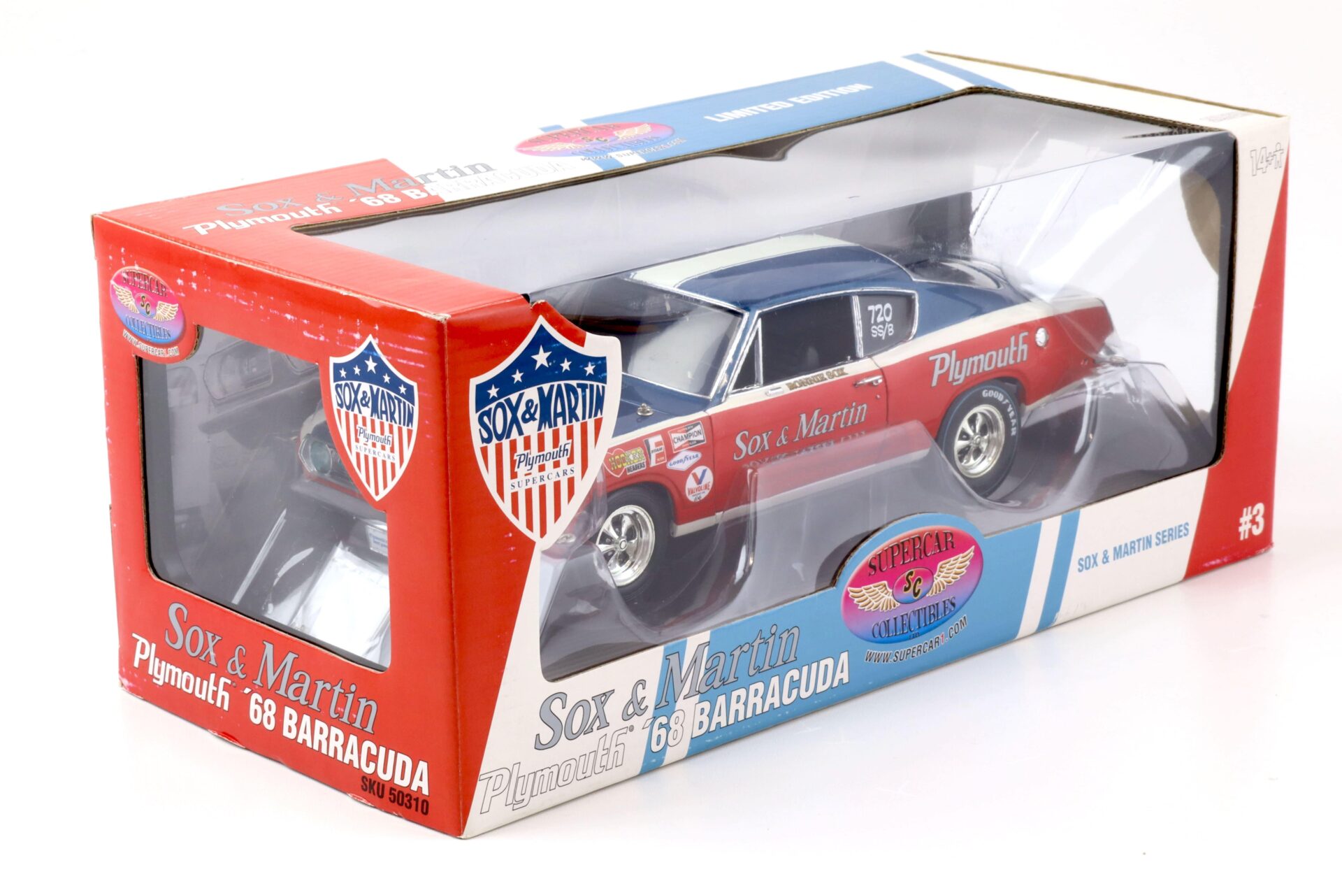 1:18 Highway61 1968 Plymouth Barracuda Sox & Martin #720 SS/B red/blue/white