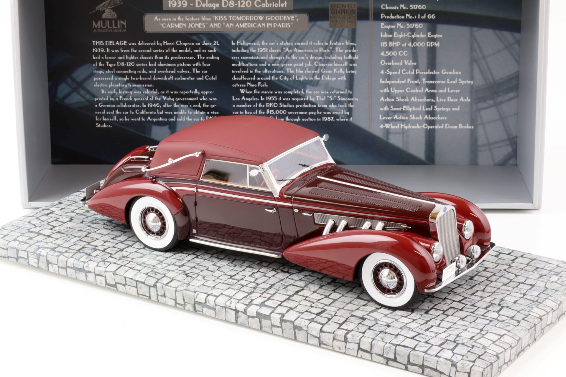 1:18 Minichamps 1939 Delage D8-120 Cabriolet red Mullin Museum Collection