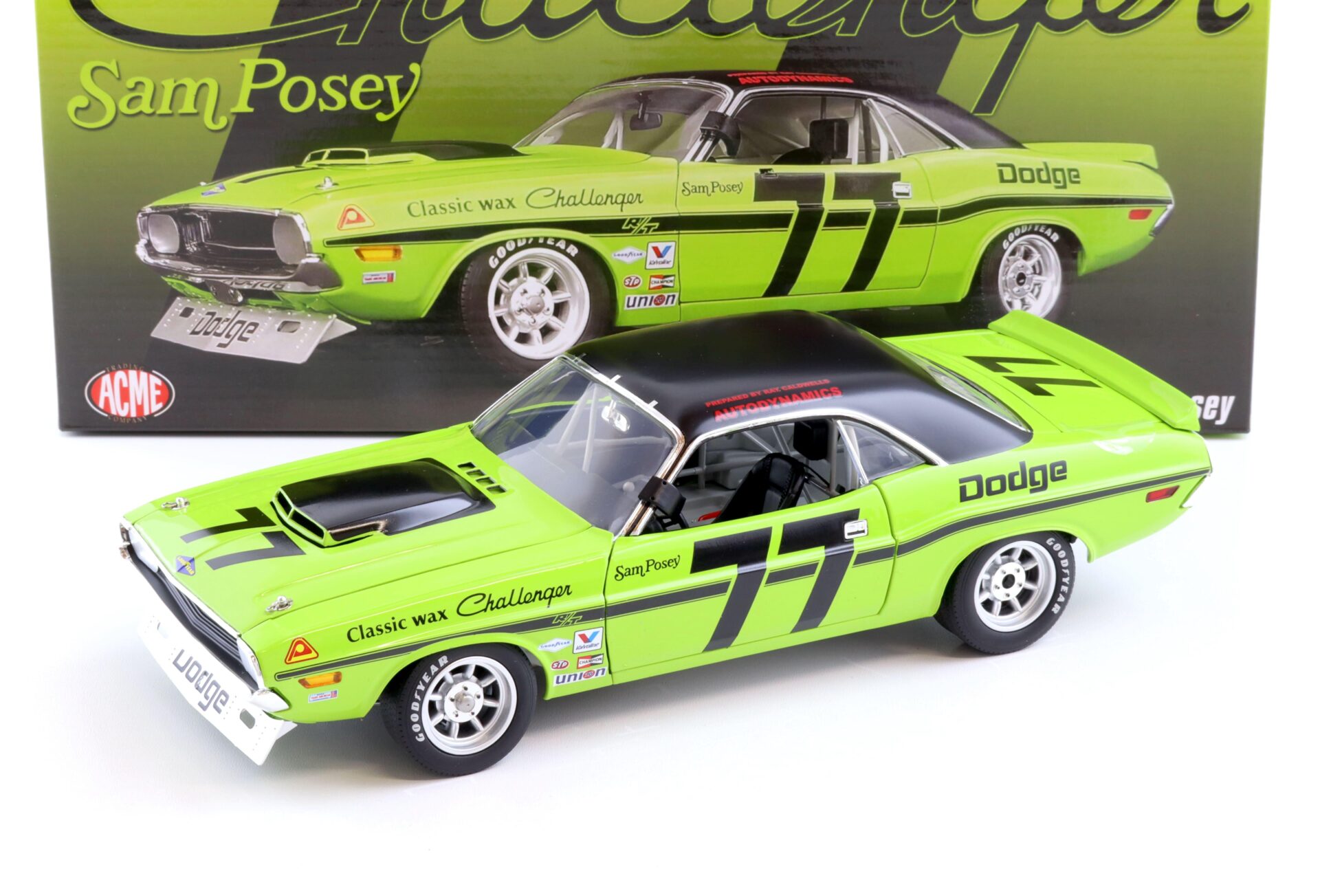 1:18 ACME 1970 Dodge Challenger Trans Am Sam Posey #77 green