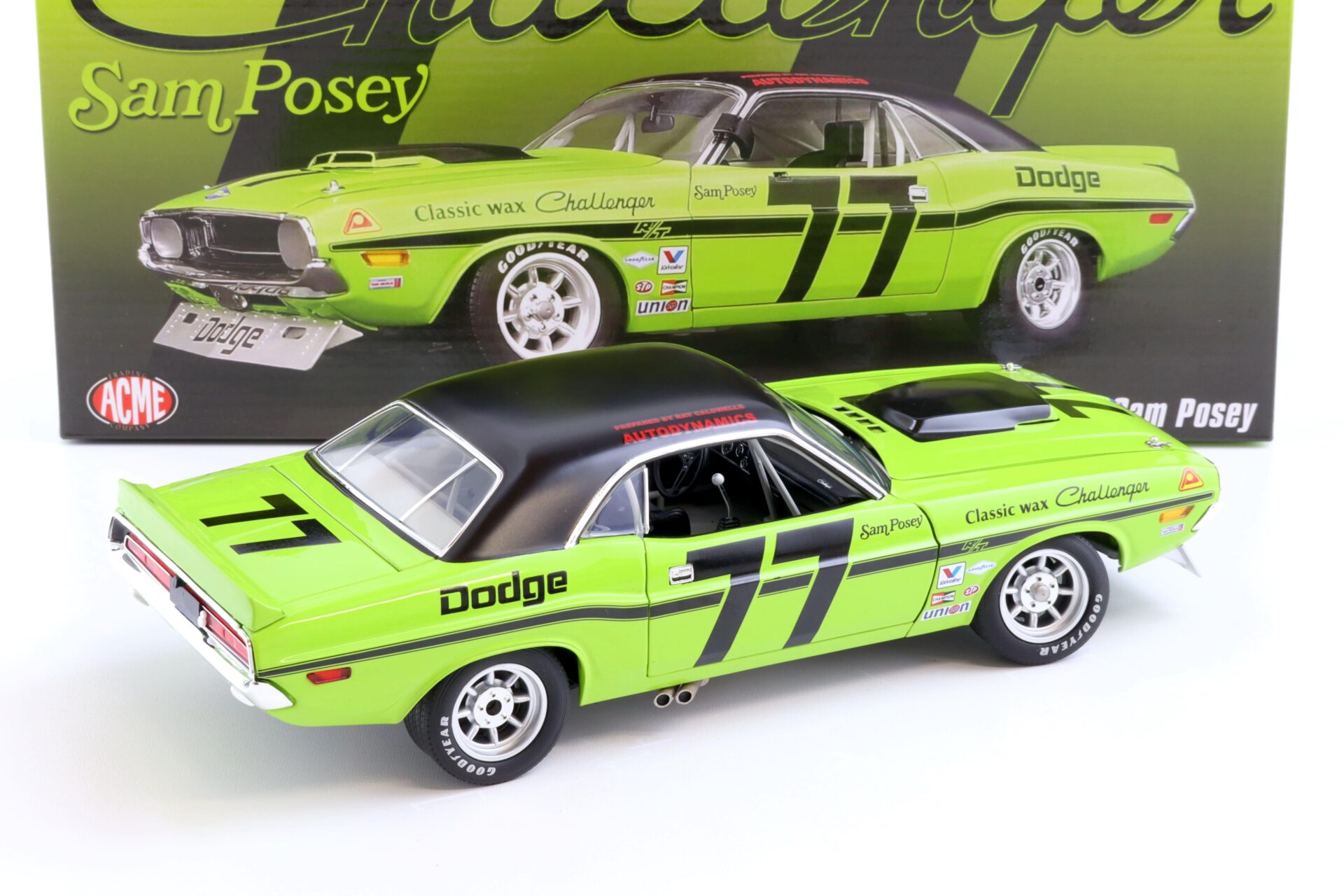 1:18 ACME 1970 Dodge Challenger Trans Am Sam Posey #77 green