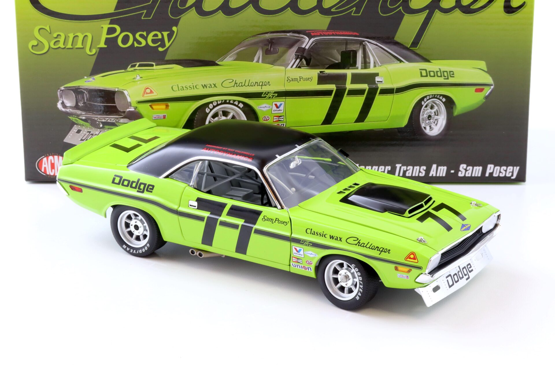 1:18 ACME 1970 Dodge Challenger Trans Am Sam Posey #77 green