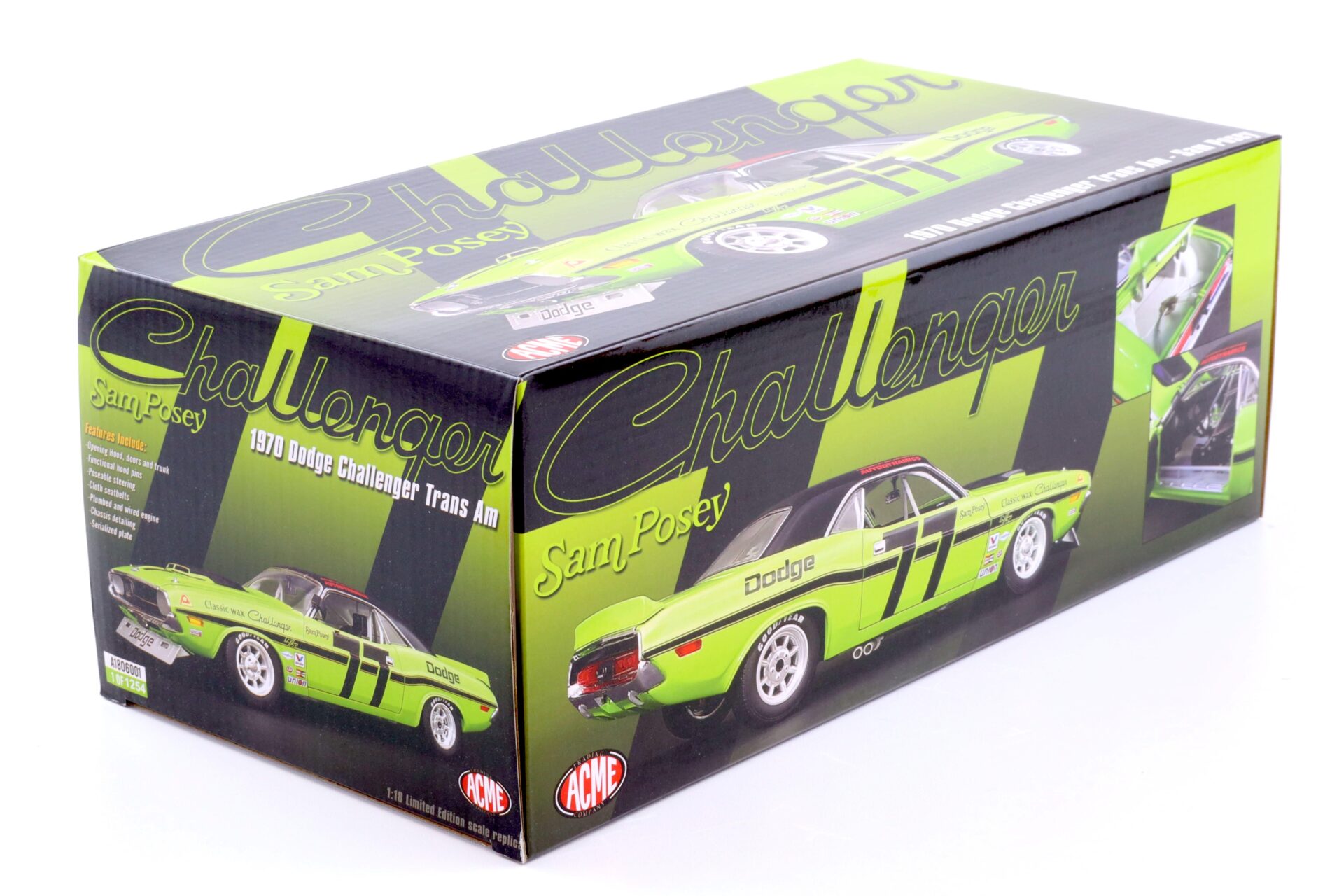 1:18 ACME 1970 Dodge Challenger Trans Am Sam Posey #77 green