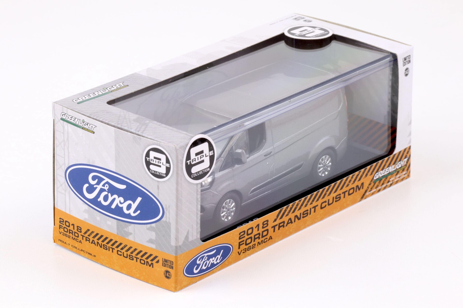 1:43 Greenlight 2018 Ford Transit Custom V362 MCA VAN Kasten magnetic grey