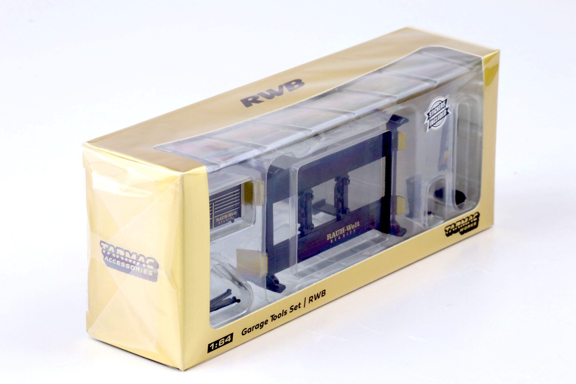 1:64 Tarmac Works Garage Tools Set Hebebühne Werkstatt RWB gold/black