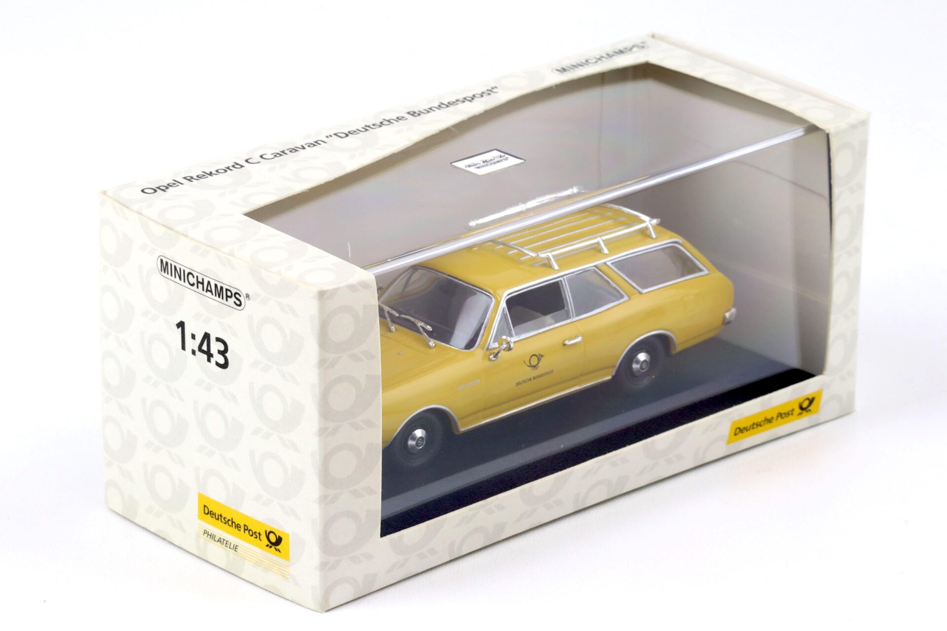 1:43 Minichamps Opel Rekord C Caravan Deutsche Post yellow