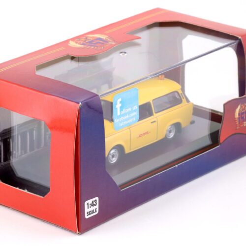 1:43 IST Models 2001 Trabant 601 Follow-Me DHL Hub Leipzig yellow