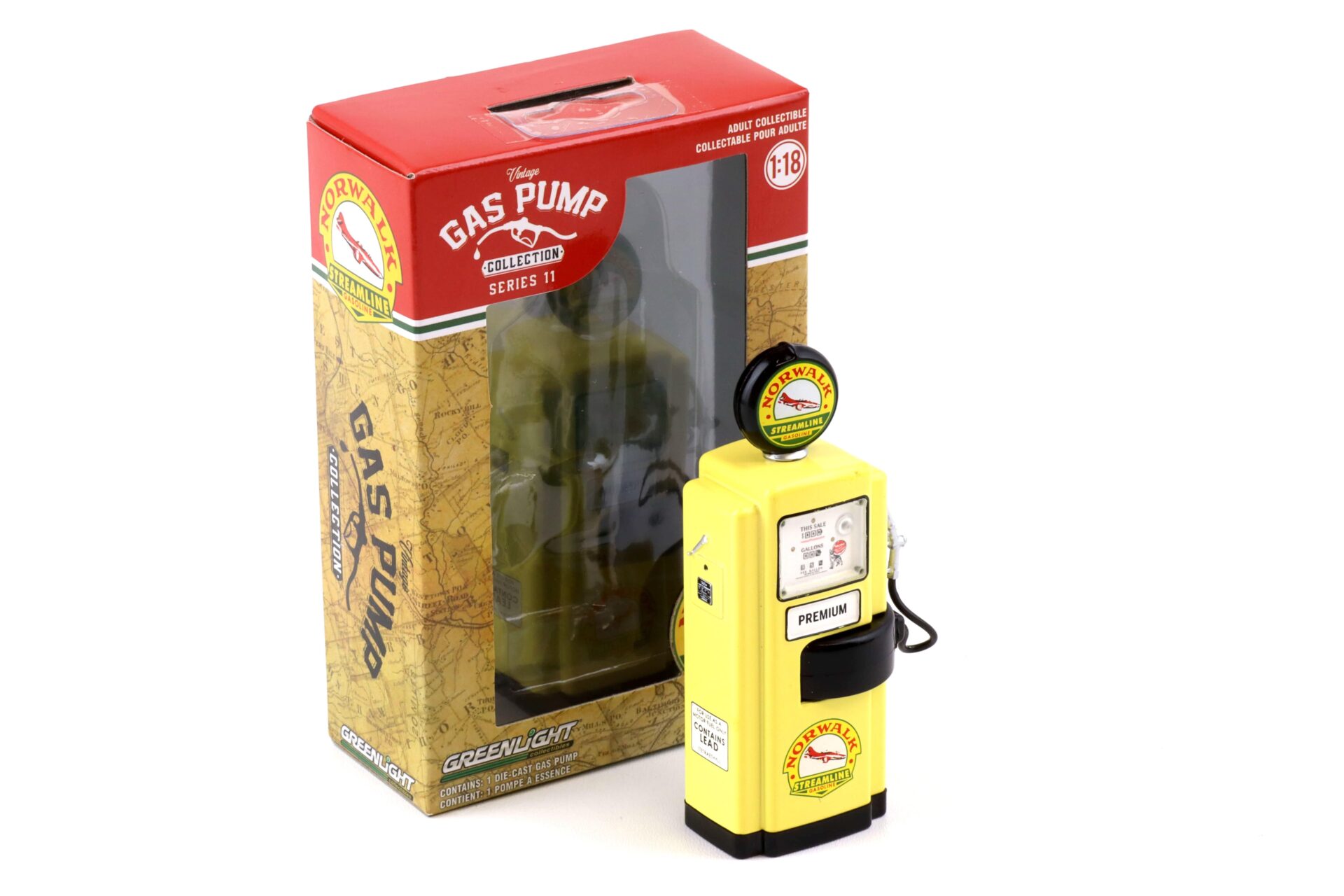 1:18 Greenlight 1948 Wayne 100-A Gas Pump Zapfsäule Norwalk Gasoline yellow