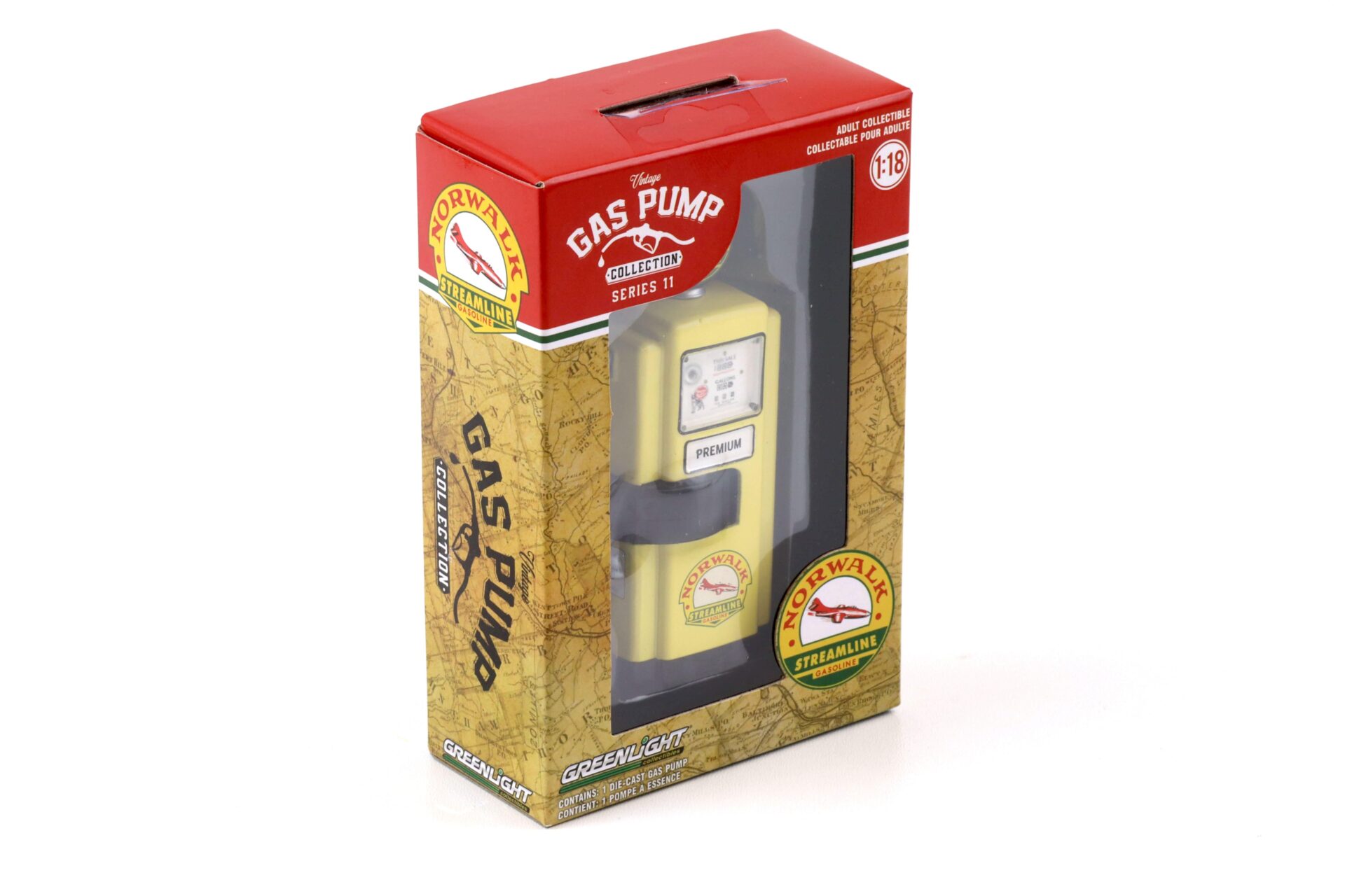 1:18 Greenlight 1948 Wayne 100-A Gas Pump Zapfsäule Norwalk Gasoline yellow