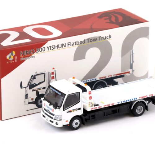 1:64 TINY HINO 300 Singapore YISHUN Flatbed Tow Truck Abschlepper white