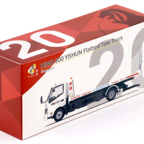 1:64 TINY HINO 300 Singapore YISHUN Flatbed Tow Truck Abschlepper white