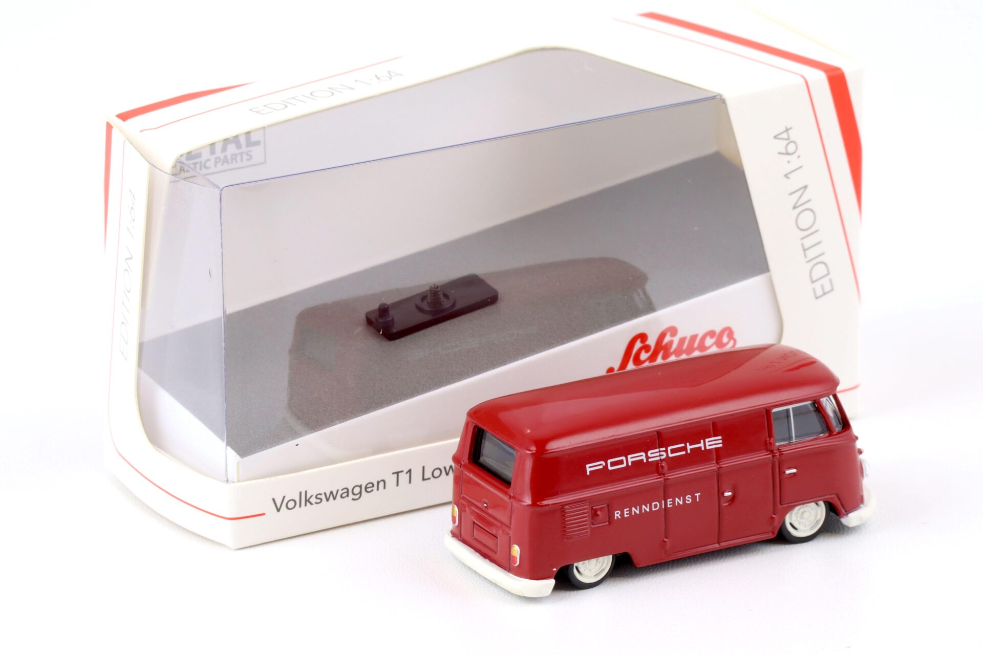 1:64 Schuco VW T1 Bus Lowrider Porsche Renndienst red
