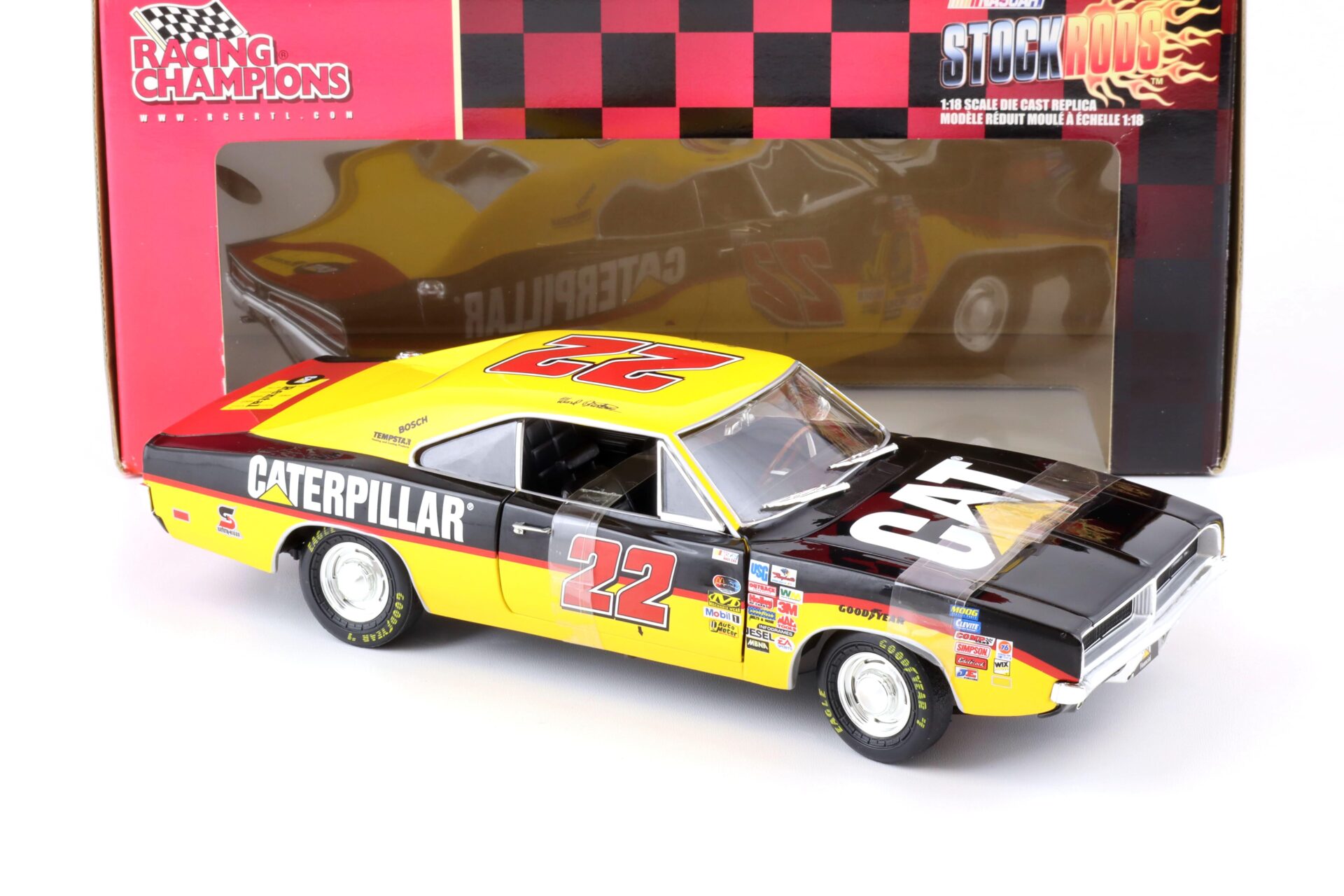 1:18 ERTL Racing Champions 1969 Dodge Charger Ward Burton Caterpillar #22 Stockrods yellow / black