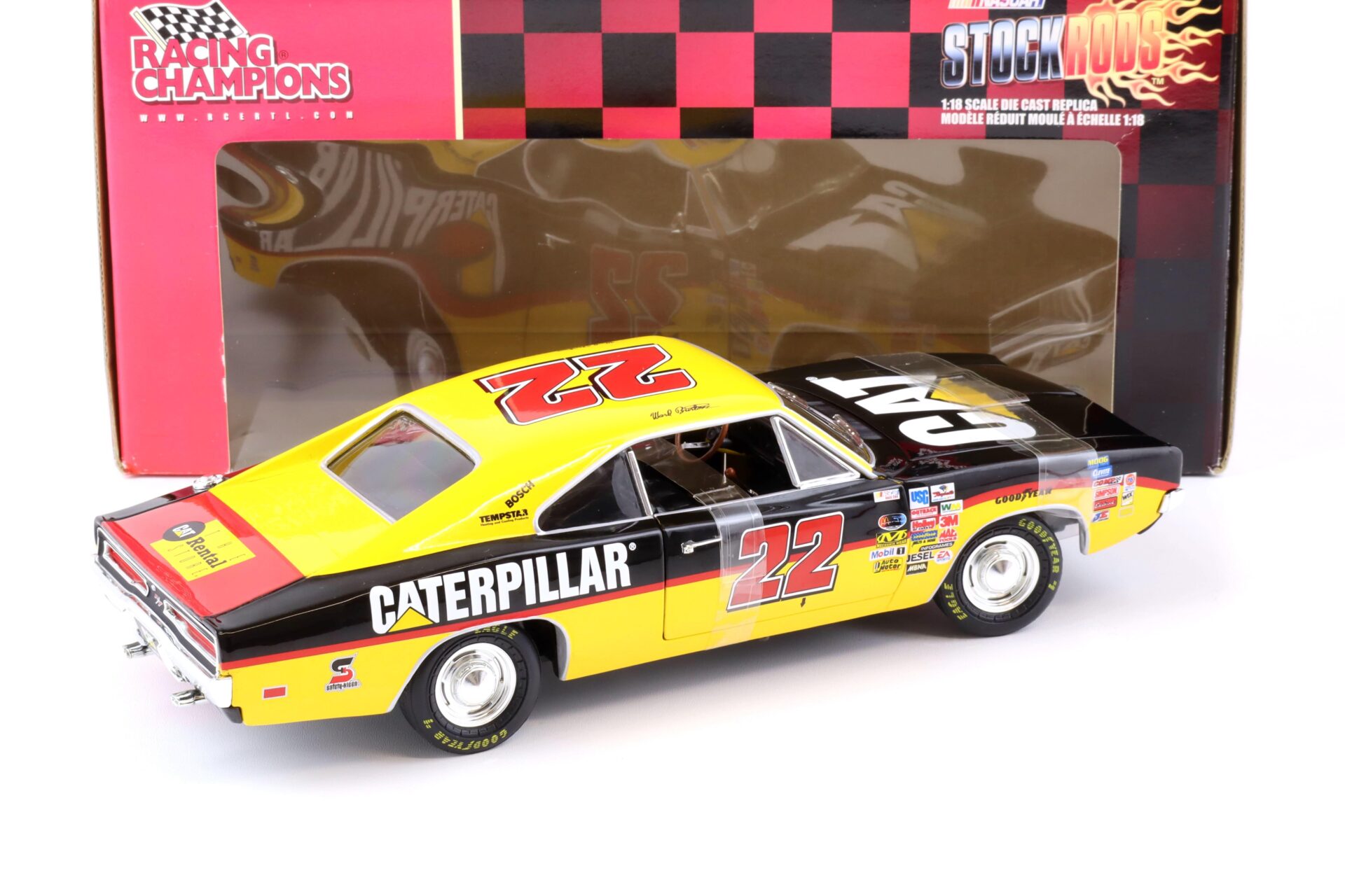 1:18 ERTL Racing Champions 1969 Dodge Charger Ward Burton Caterpillar #22 Stockrods yellow / black