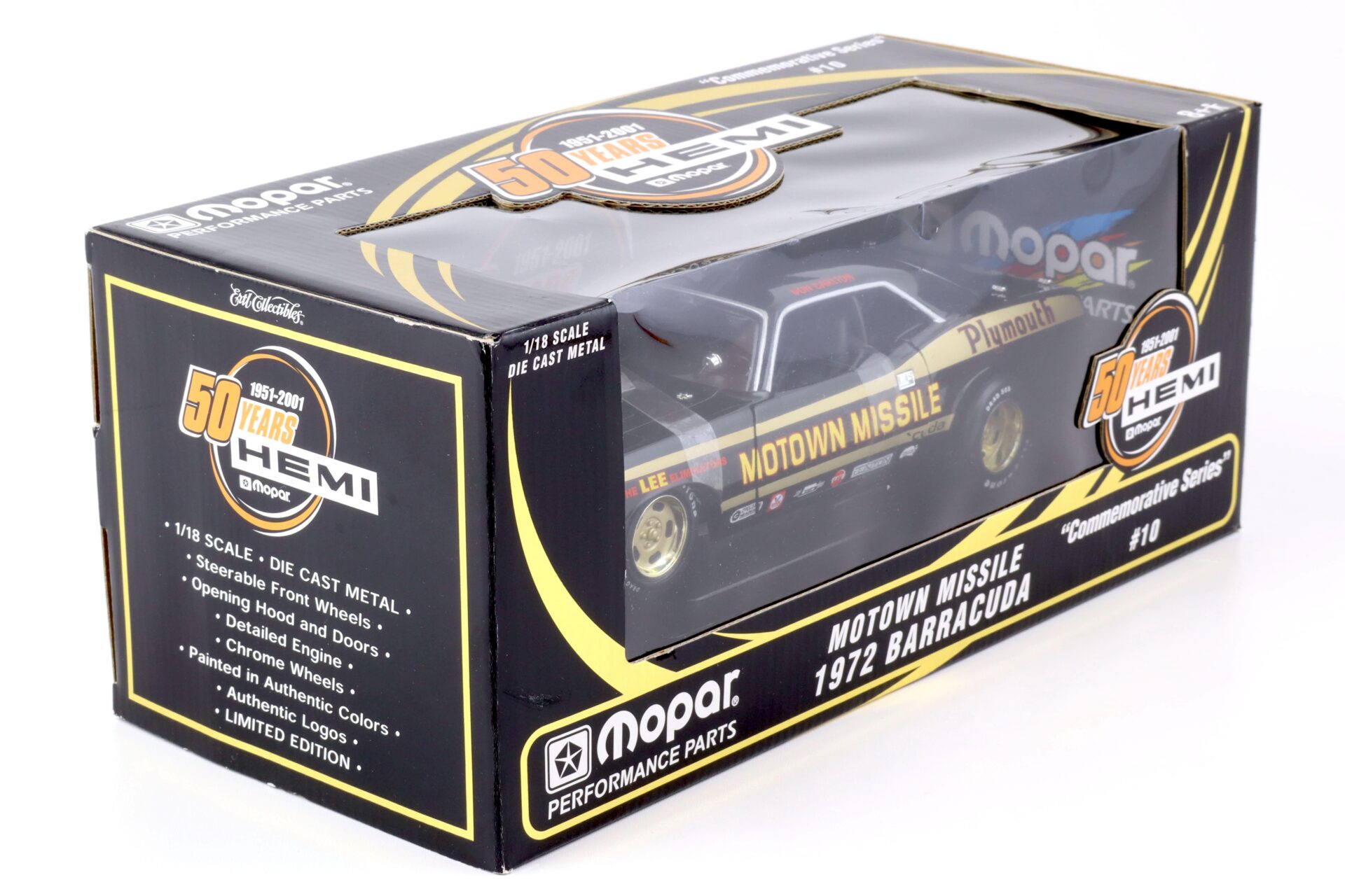 1:18 ERTL Collectibles 1972 Plymouth Barracuda Motown Missile black / gold