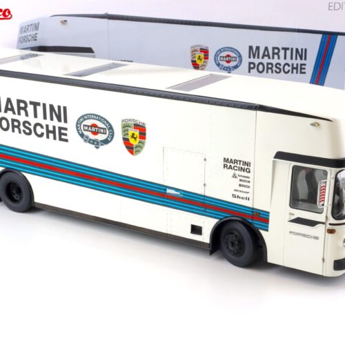 1:18 Schuco Mercedes O317 Renntransporter MARTINI PORSCHE white