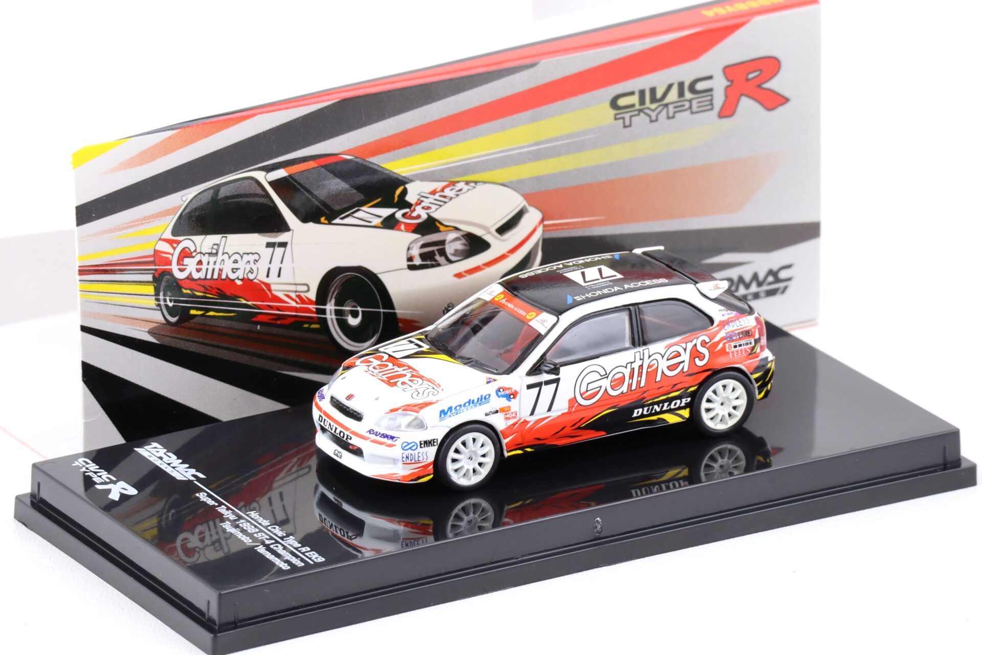 1:64 Tarmac Works Honda Civic Type R EK9 Super Taikyu 1998 ST-4 Champion #77 white / red