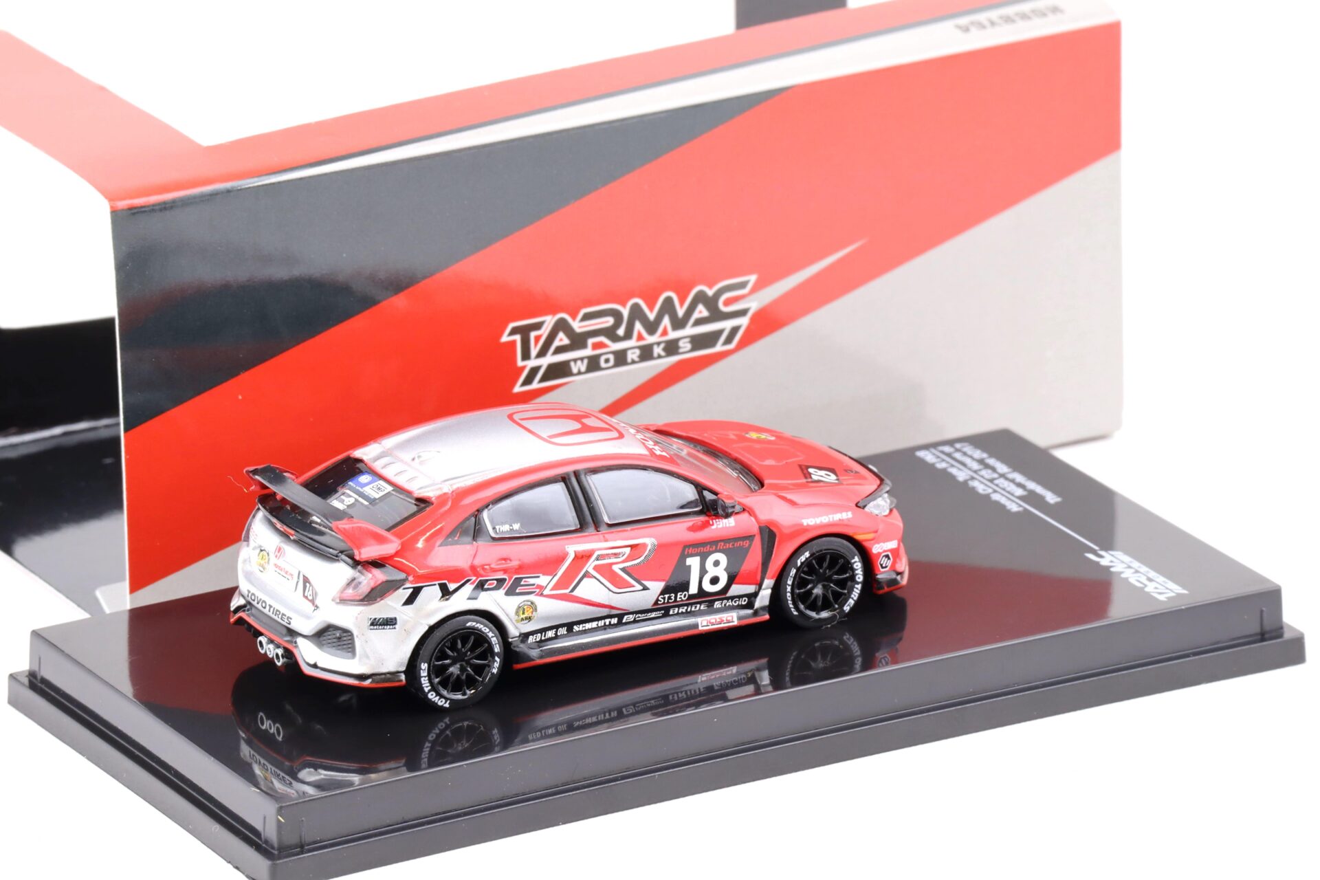 1:64 Tarmac Works Honda Civic Type R FK8 NASA 25 Hours of Thunderhill Race 2017 #18 red / silver