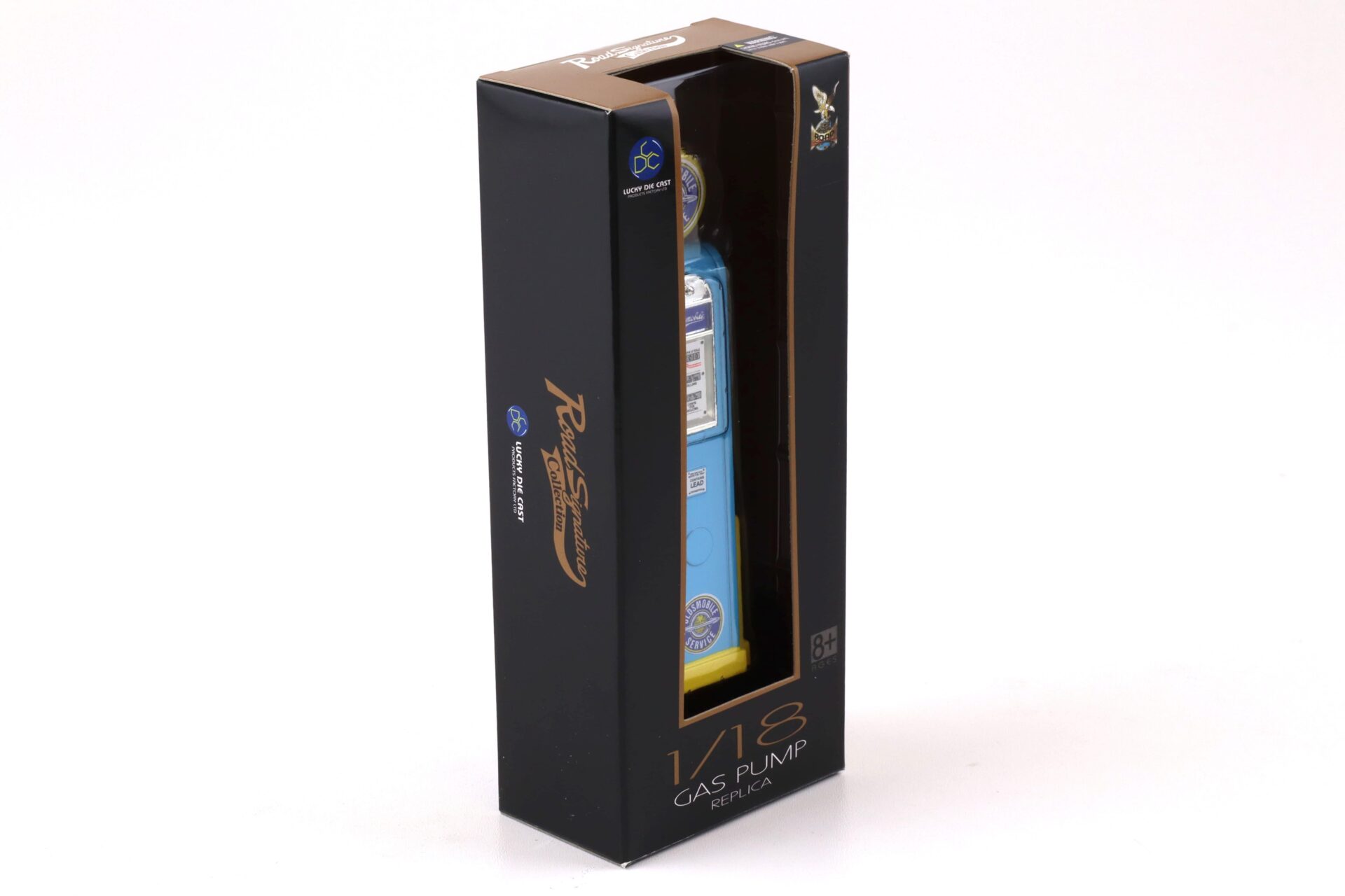 1:18 Road Signature Gas Zapfsäule Pump Oldsmobile Service blue / yellow