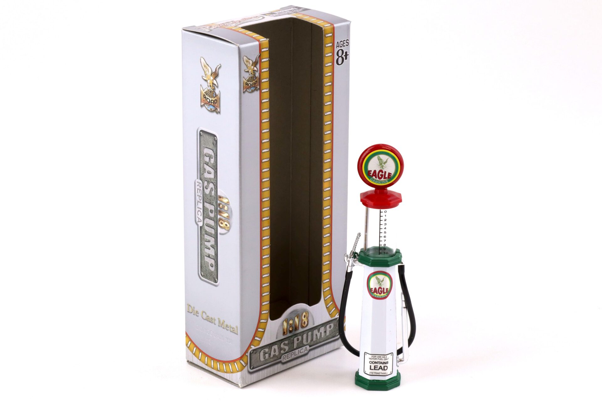 1:18 Road Signature Gas Pump Zapfsäule Eagle Gasoline white / red / green