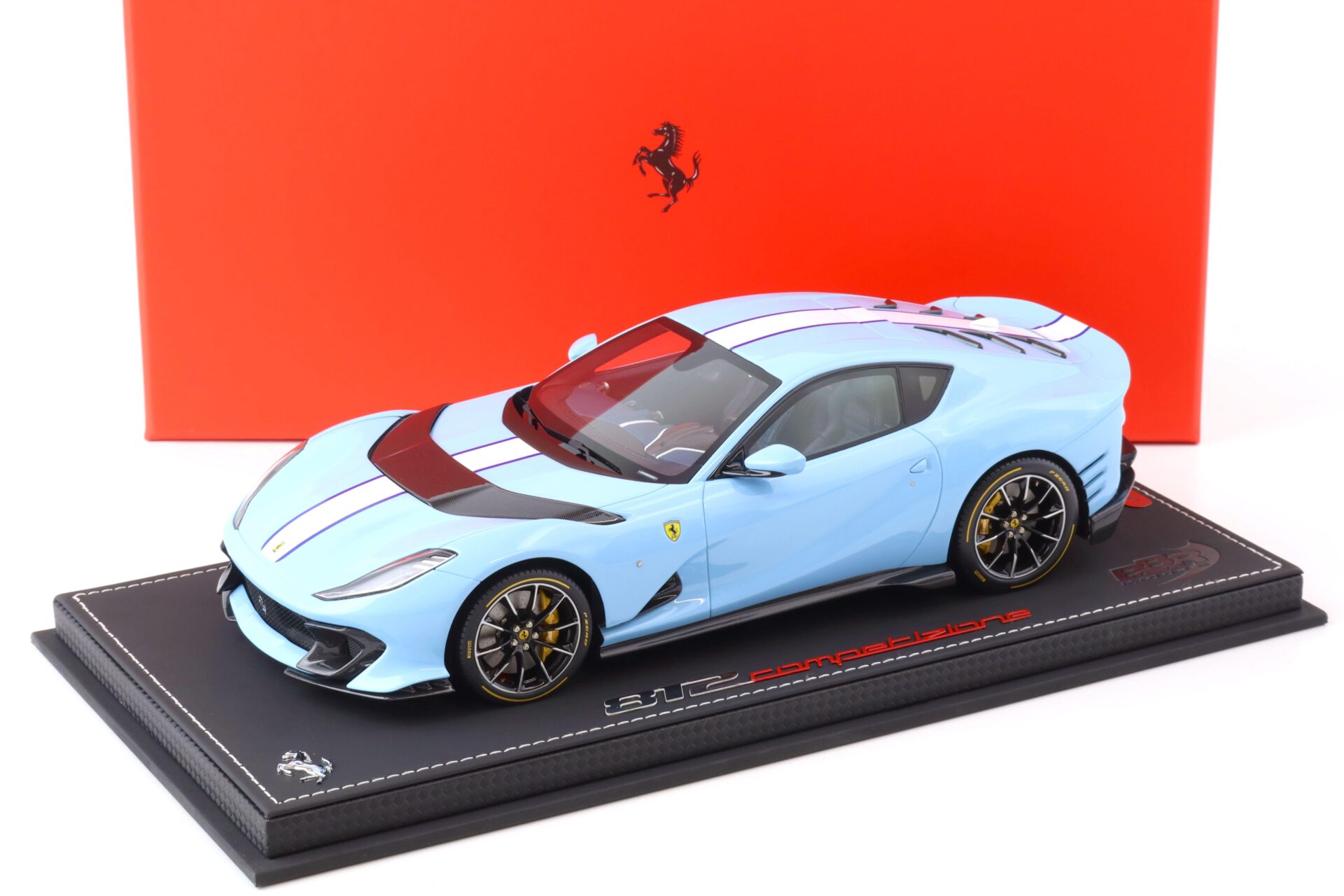 1:18 BBR Ferrari 812 Competizione 2021 Azure La Plata blue/ white stripe with Showcase