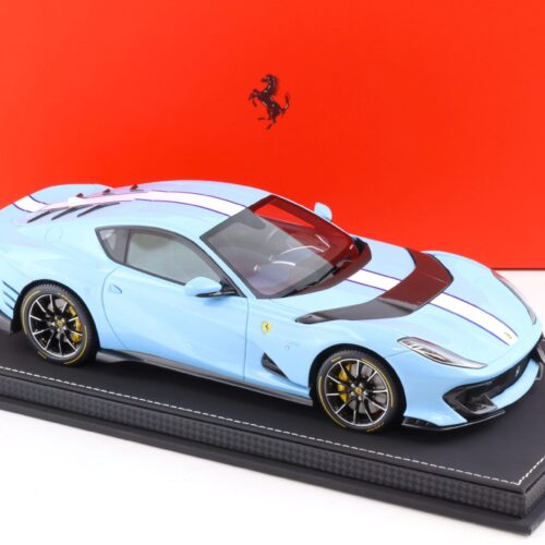 1:18 BBR Ferrari 812 Competizione 2021 Azure La Plata blue/ white stripe with Showcase