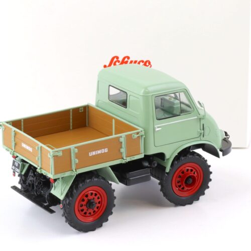 1:18 Schuco Mercedes Unimog 401 mit Westfalia Kabine green 450017600
