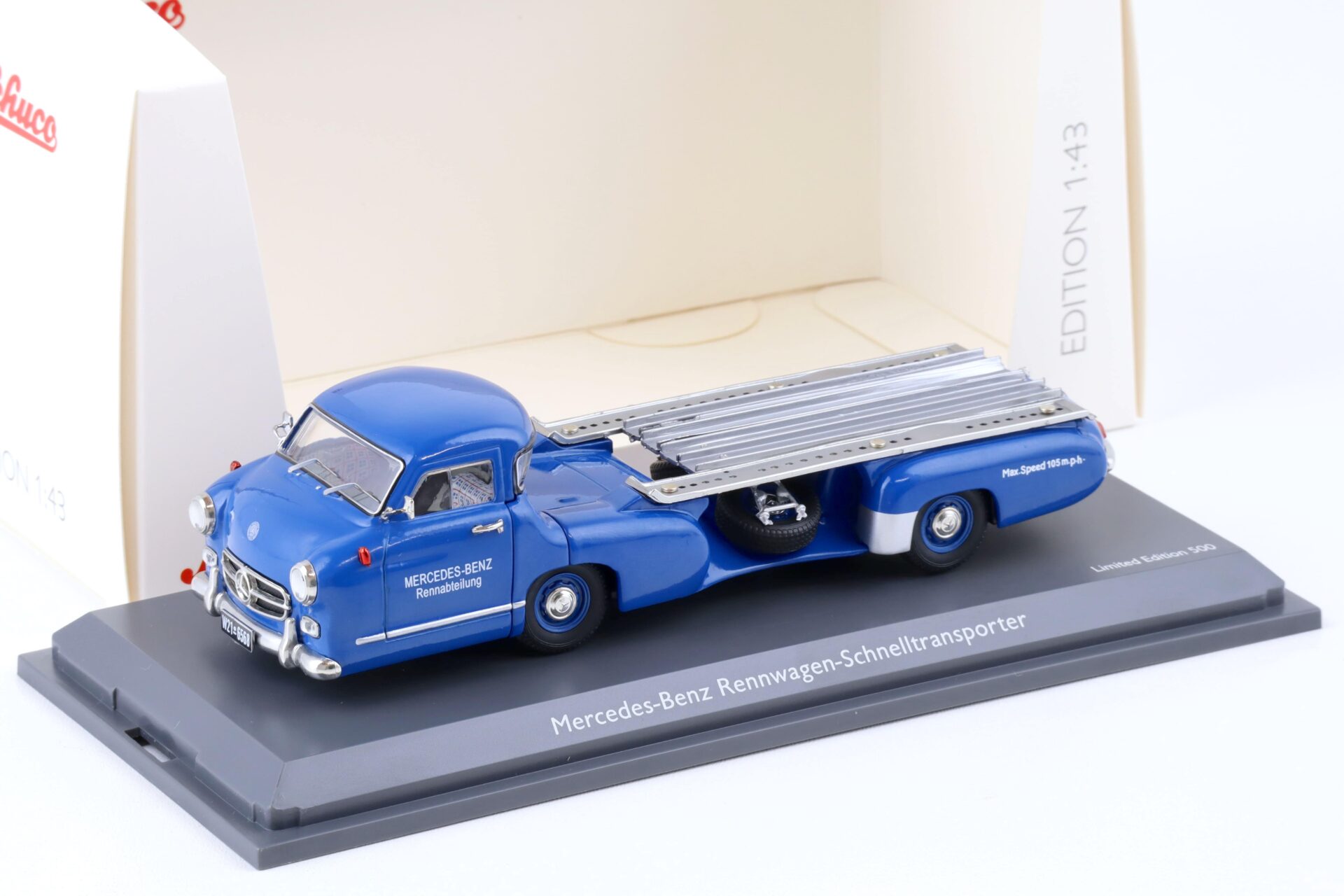 ID 75289 orig.jpg 1:43 Schuco Mercedes Renntransporter "Das blaue Wunder" blue 1955