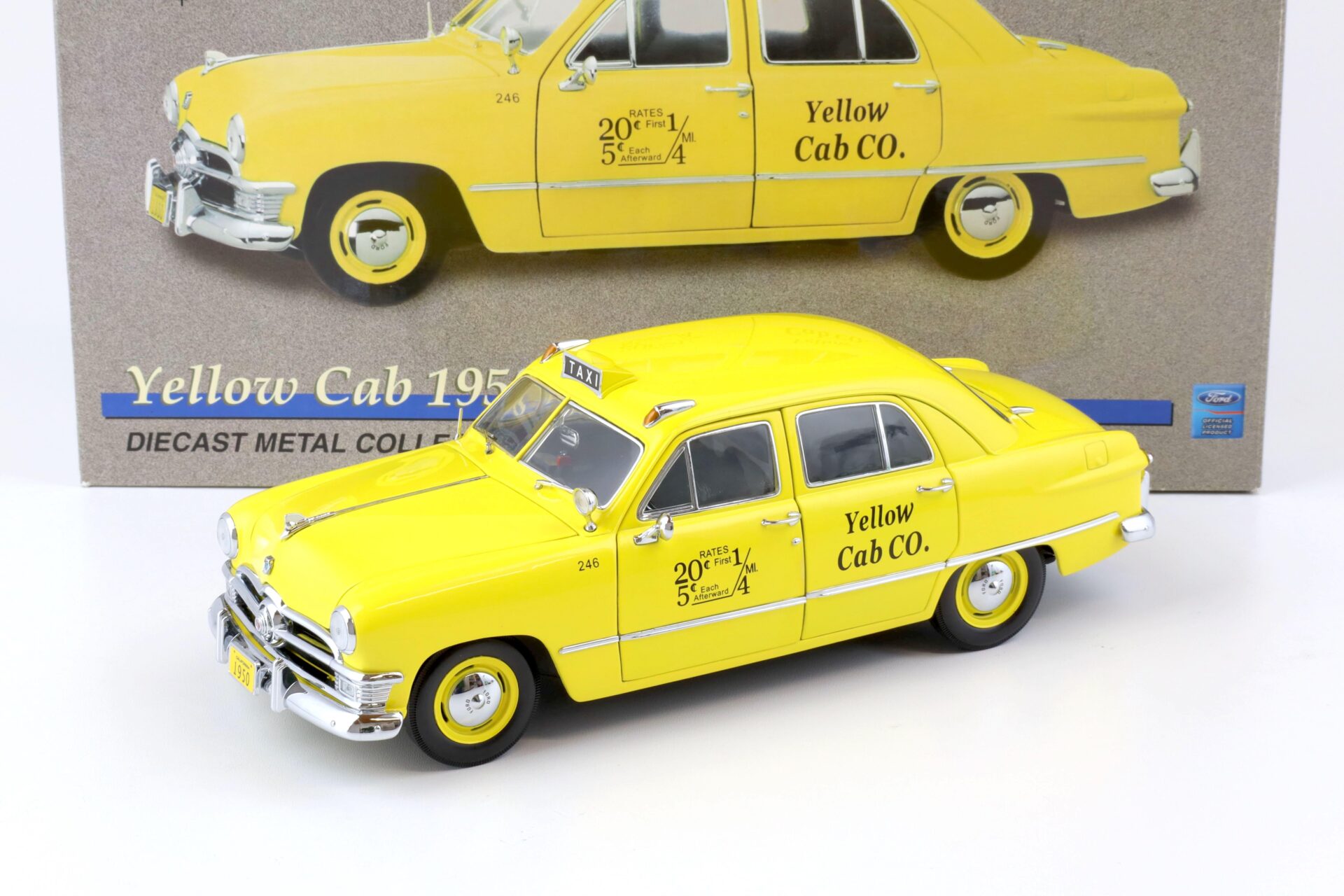 ID 75420 orig.jpg 1:18 Precision Miniatures 1950 Ford Deluxe yellow Cab Taxi