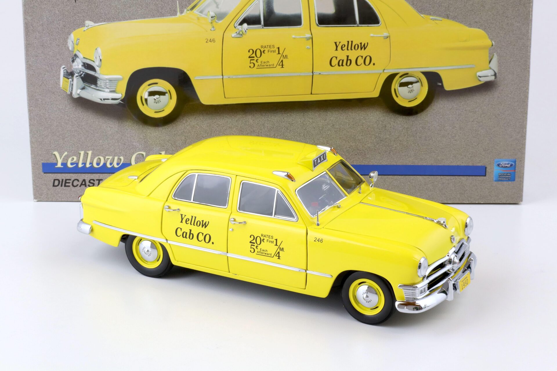 1:18 Precision Miniatures 1950 Ford Deluxe yellow Cab Taxi