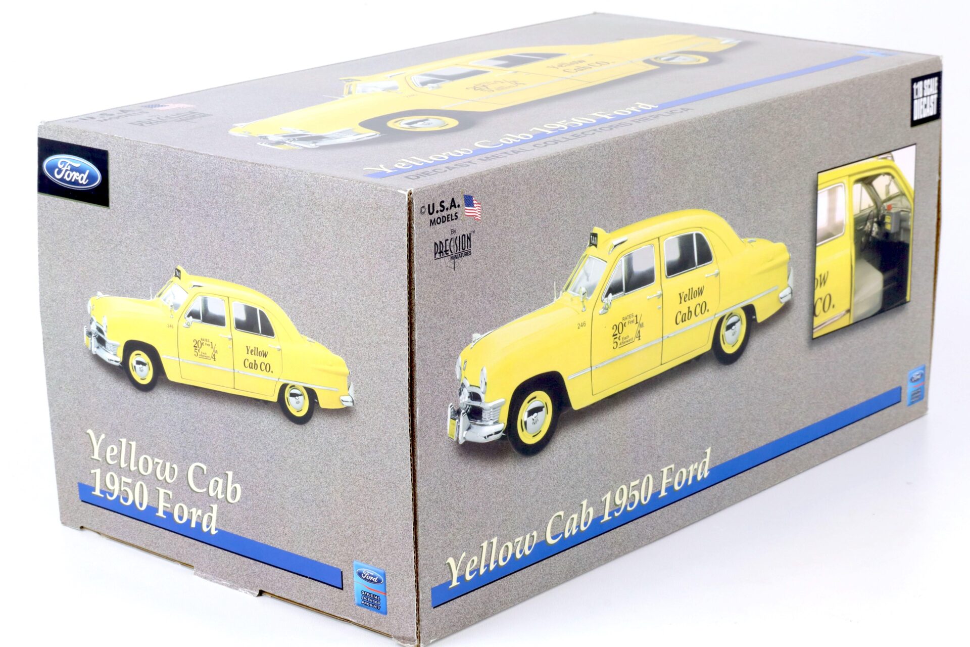 1:18 Precision Miniatures 1950 Ford Deluxe yellow Cab Taxi