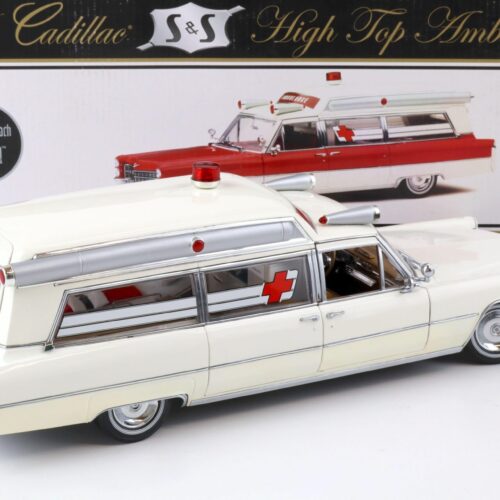 1:18 Precision Miniatures Sunset Coach 1966 Cadillac S&S High Top Ambulance white
