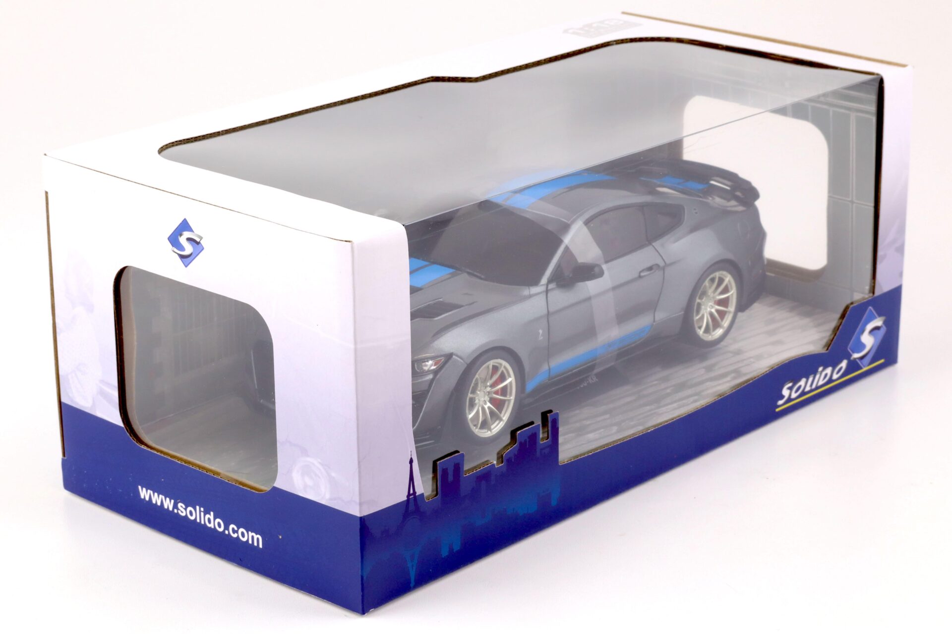 1:18 Solido Ford Mustang Shelby GT500-KR Coupe grey metallic/ blue stripes