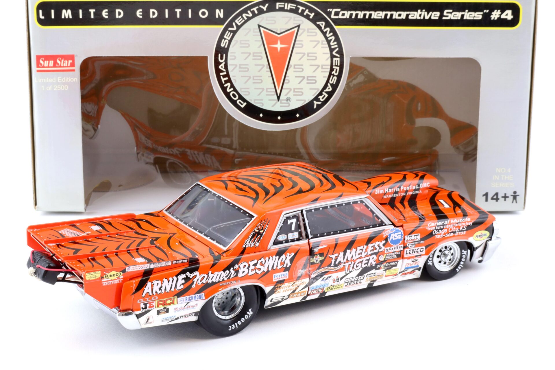 1:18 Sun Star 1964 Pontiac GTO ARNIE Farmer Beswick Tameless Tiger #7 orange