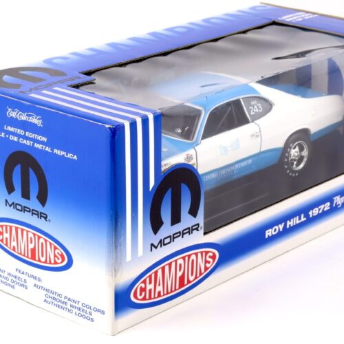 1:18 ERTL 1972 Plymouth Duster Roy Hill MOPAR Champions white/ blue