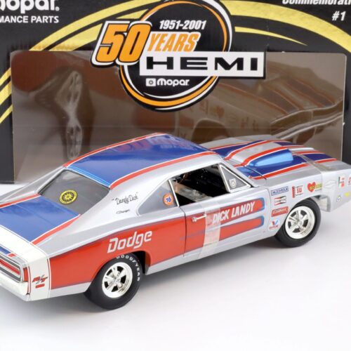 1:18 ERTL 1969 Dodge Charger R/T Dick Landy MOPAR 50 Years Hemi silver/blue/red
