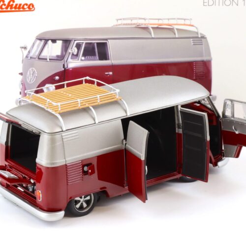 1:18 Schuco VW T1 Lowrider Bus red/ matt silver-grey 450045600
