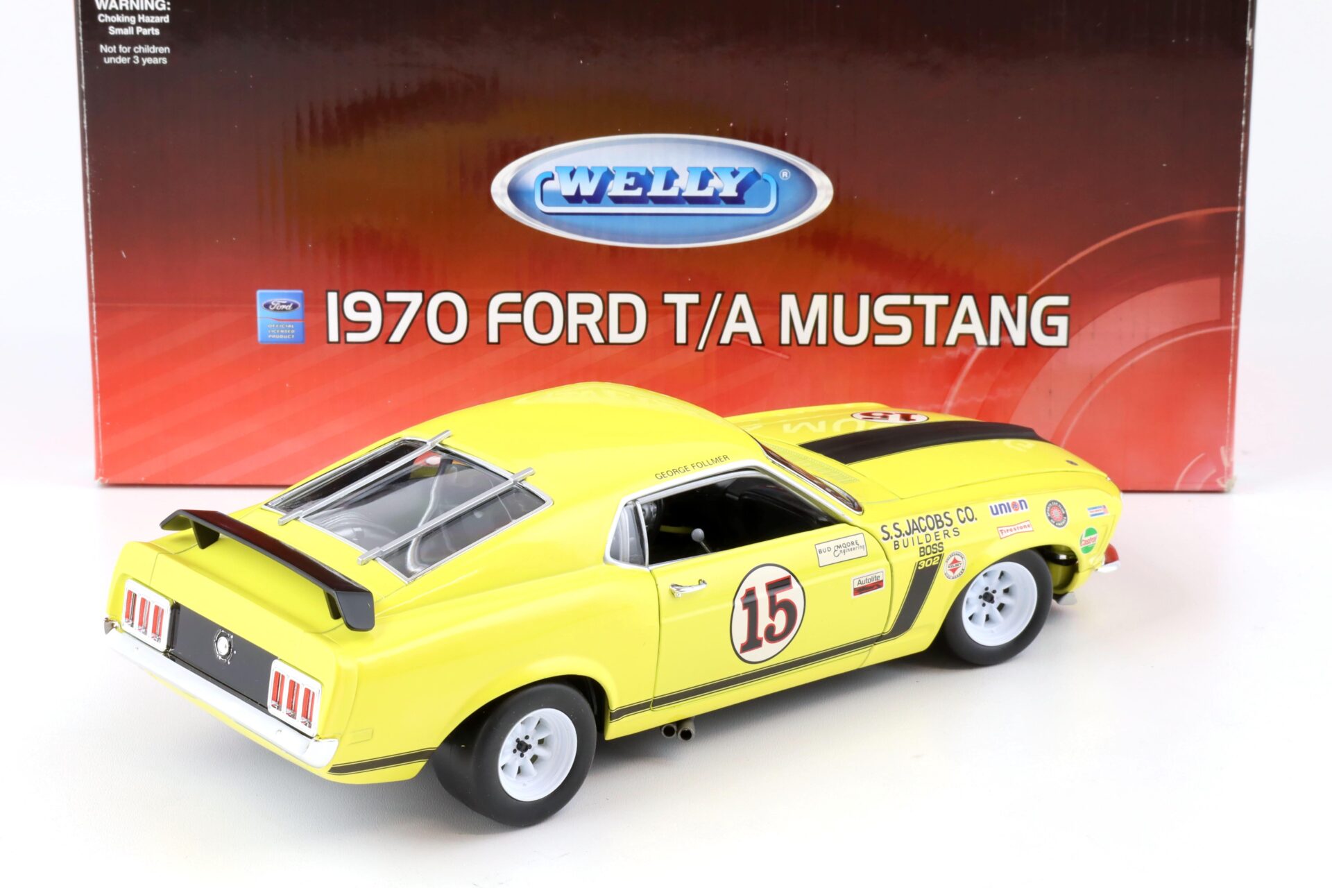 1:18 Welly Premium 1970 Ford T/A Mustang Boss 302 George Follmer #15 yellow