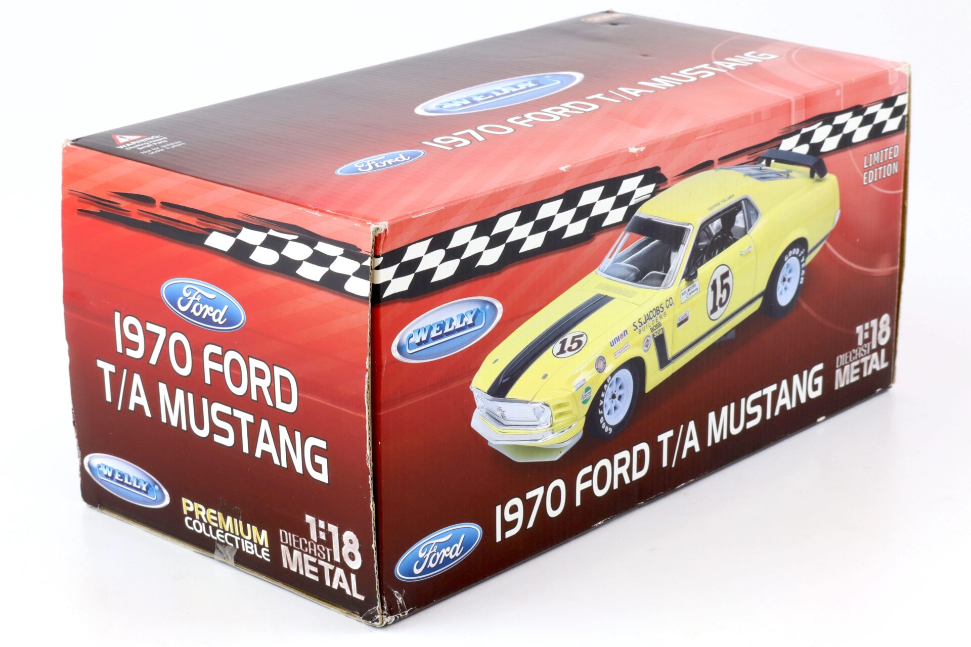 1:18 Welly Premium 1970 Ford T/A Mustang Boss 302 George Follmer #15 yellow