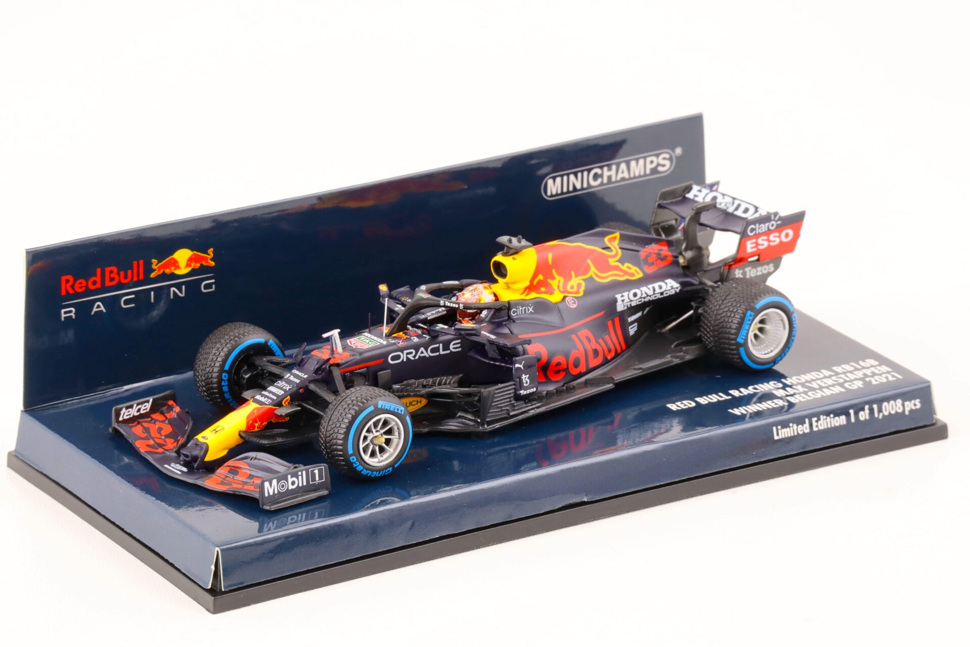 1:43 Minichamps Red Bull Racing Honda RB16B Max Verstappen Winner Belgian GP 2021