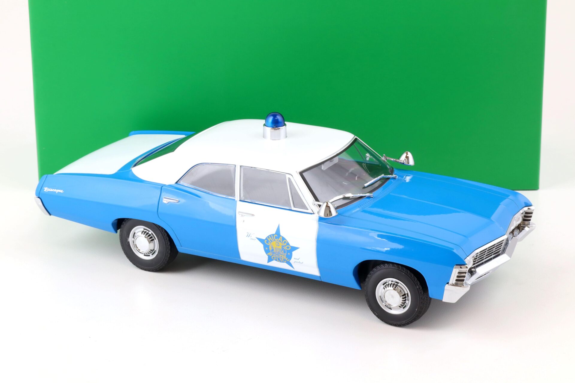 1:18 Greenlight 1967 Chevrolet Biscayne Police Car Chicago CPD blue/ white