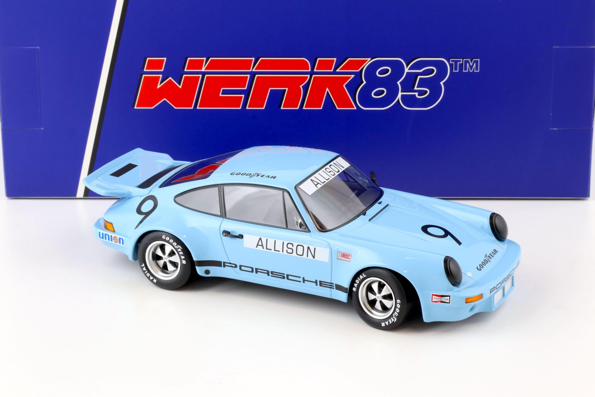 1:18 WERK83 Porsche 911 Carrera 3.0 RSR #9 IROC Riverside 1974 Allison blue