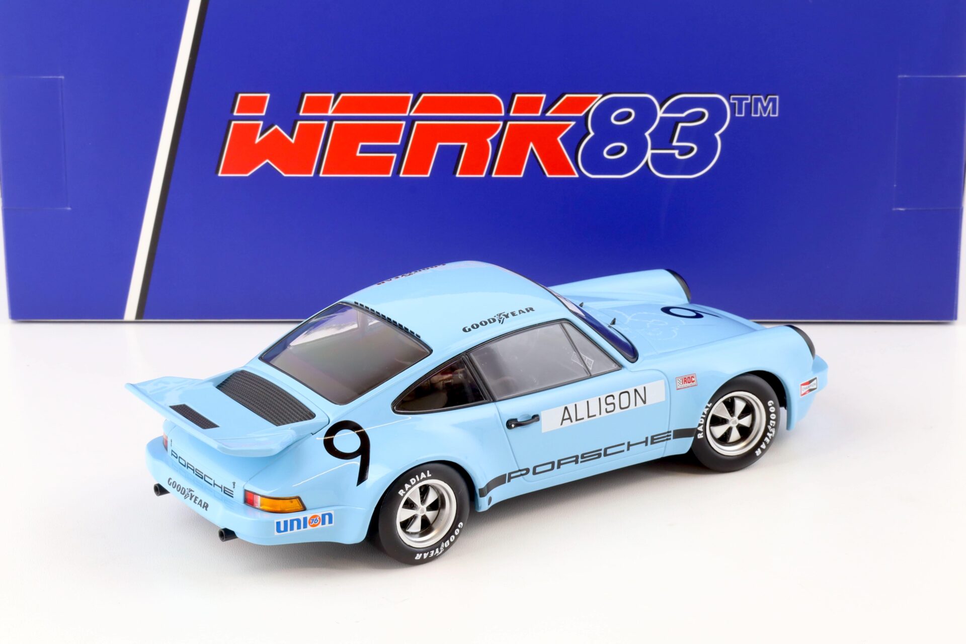 1:18 WERK83 Porsche 911 Carrera 3.0 RSR #9 IROC Riverside 1974 Allison blue