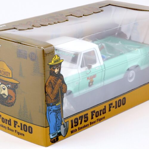 1:18 Greenlight 1975 Ford F-100 Ranger Pick-Up Forest Service with Smokey Bear Figure
