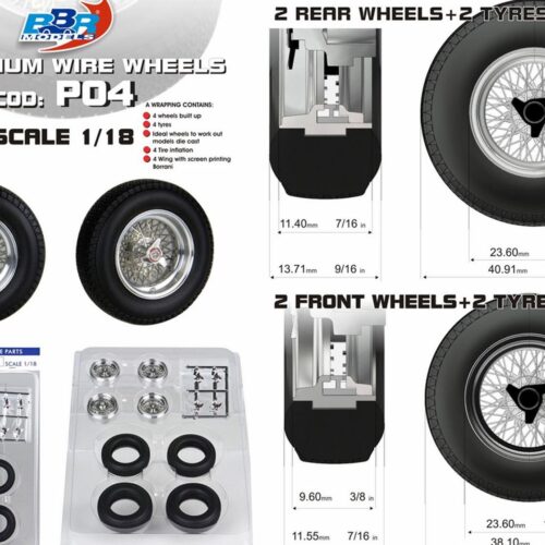1:18 BBR Zubehör Aluminium Wheel Tire Set 4 pcs. 2x Front and 2x Rear wheels P04